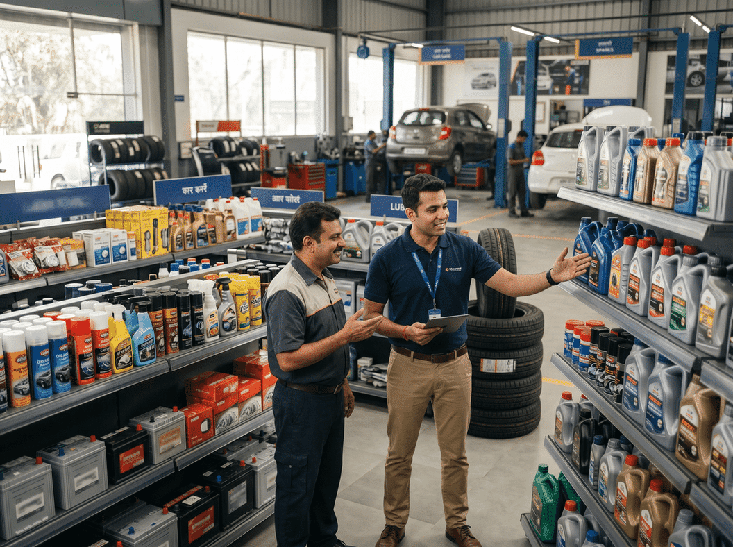 Automotive aftermarket retail and workshop environment with strong channel execution and field visibility